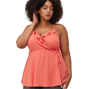 Torrid Georgette Ruffle Front Cami Blouse Adjustable Flowy Coral  Size 6 US 6X
